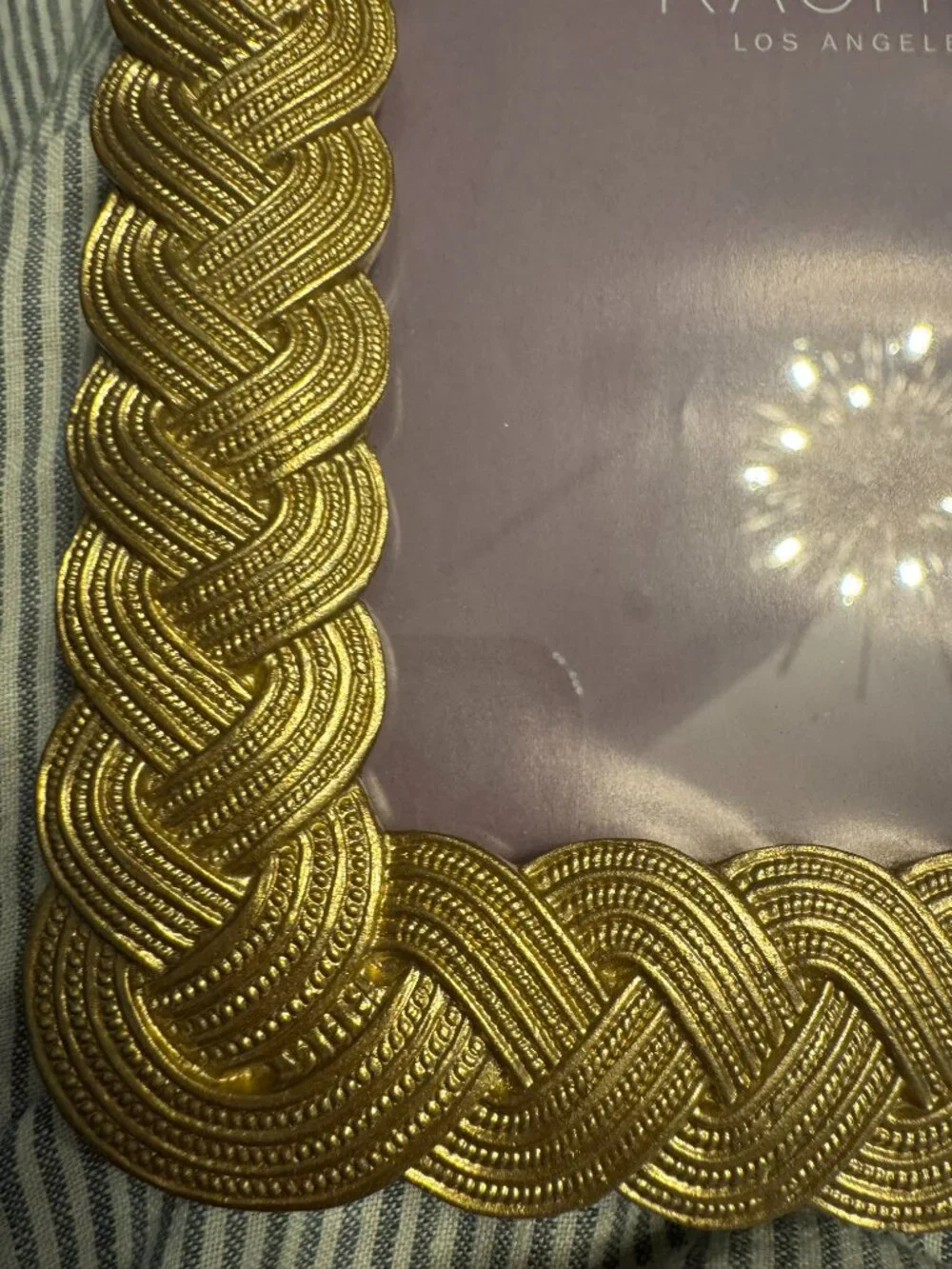 Gold braid picture frame for 5x7 photo, tabletop or wall, excellent condition